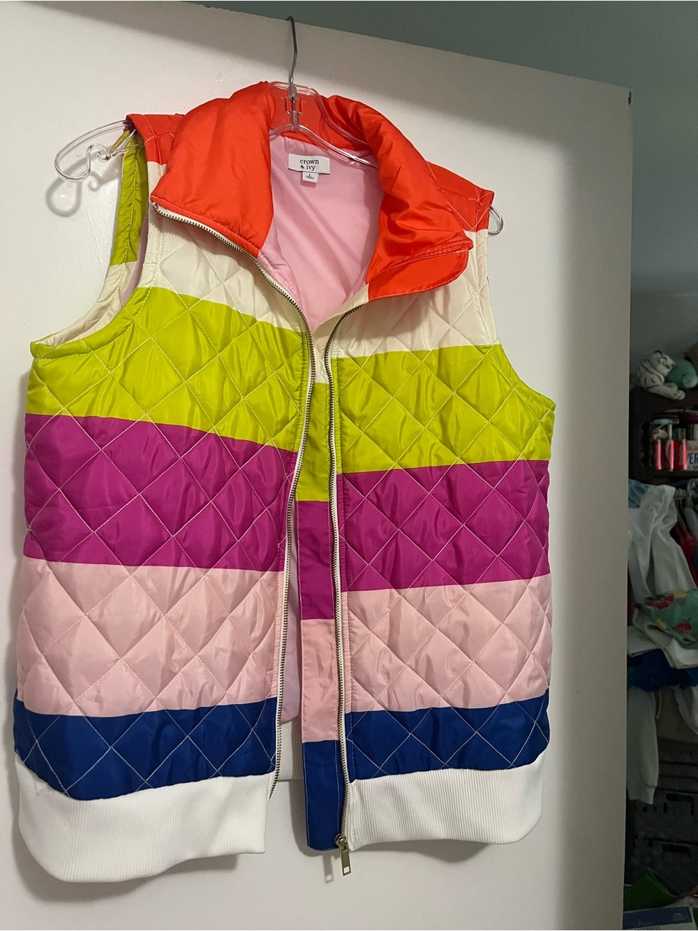 Woman’s  Colorblock Quilted Puffer Vest - Multicolor